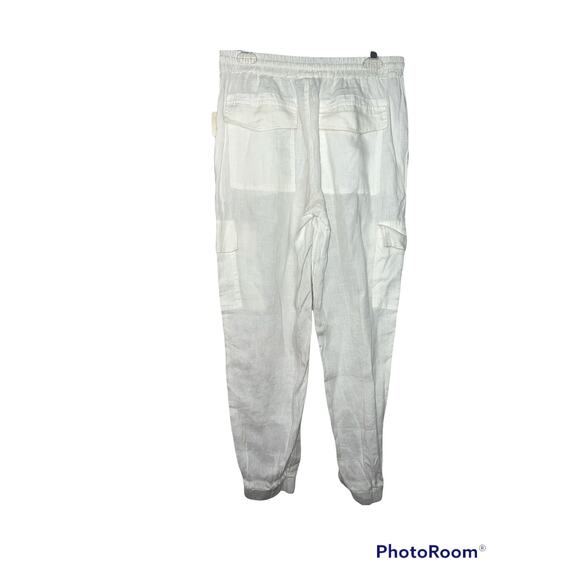 Magaschoni Womens Linen Utility Cargo Pockets Elastic Waist Drawstring Pants - Picture 8 of 15